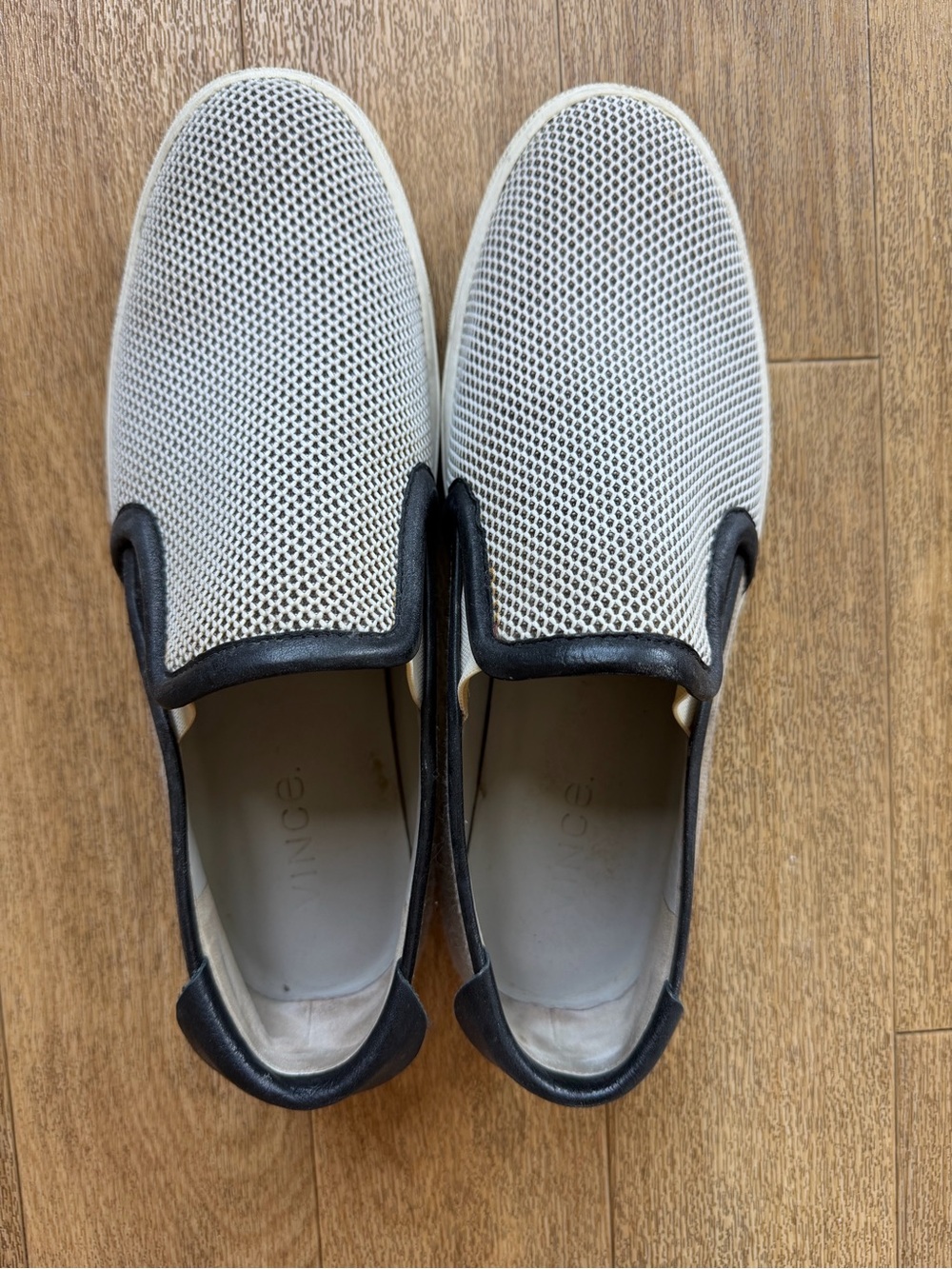 Vince White Mesh Slip-On Sneakers with Black Trim